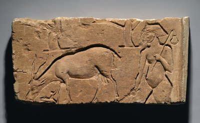 ヤギと木が生えた山羊を描いたレリーフ。紀元前1350年から1333年にテルエルアマルナ（紀元前1350年〜紀元前）（石灰岩）からと思われる 作： Egyptian 19th Dynasty