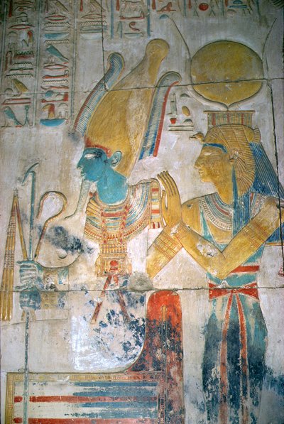 オシリスとイシスのレリーフ、新しい王国（壁画） 作： Egyptian 19th Dynasty