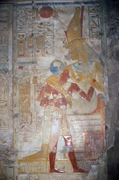 セトス1世の救済（紀元前1303-1290年）と新王国アイシス（壁画） 作： Egyptian 19th Dynasty