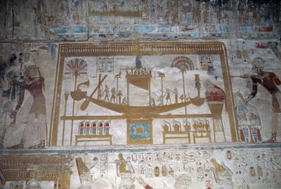 聖なる舟、浮き彫り、オシリス礼拝堂、セティ1世神殿 作： Egyptian 19th Dynasty