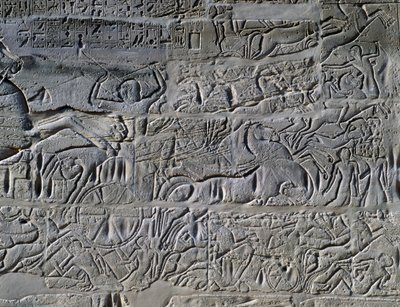 セティ1世のシリアとパレスチナにおける遠征、浮き彫り、カルナック神殿複合体、大列柱室の北外壁（ユネスコ世界遺産リスト 作： Egyptian 19th Dynasty