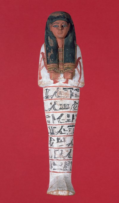 シャブティ図、ニューキングダム（塗装木材） 作： Egyptian 19th Dynasty