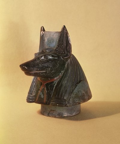 デュアムテフ、新しい王国の頭の形をしたカンポイックジャーのストッパー（セラミック） 作： Egyptian 19th Dynasty