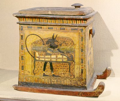 新しい王国のネフェルタリに捧げられた棺からのアヌビス、故人のミイラ化（木） 作： Egyptian 20th Dynasty