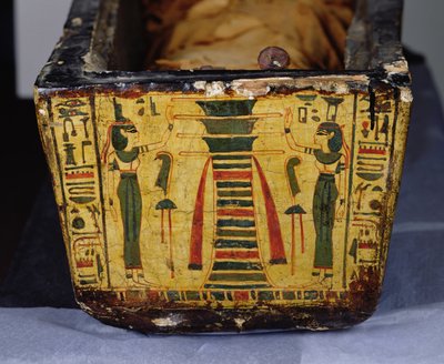 紀元前1100年頃、新王国時代にデイル・エル・バーリで発見されたとされるネシームンのミイラの外棺底部の詳細（彩色済み木材 作： Egyptian 20th Dynasty