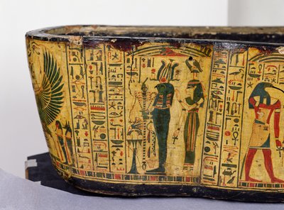 紀元前1100年頃、新王国時代にデイル・エル・バーリで発見されたとされるネシームンのミイラの外棺底部の詳細（彩色された木材 作： Egyptian 20th Dynasty