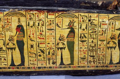 紀元前1100年頃、新王国時代にデイル・エル・バーリで発見されたとされるネシームンのミイラの外棺底部の詳細（彩色された木材 作： Egyptian 20th Dynasty