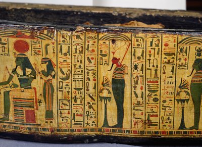 紀元前1100年頃、新王国時代にデイル・エル・バーリで発見されたとされるネシームンのミイラの外棺底部の詳細（彩色された木材 作： Egyptian 20th Dynasty