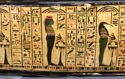 紀元前1100年頃、新王国時代にデイル・エル・バーリで発見されたとされるネシームンのミイラの外棺底部の詳細（彩色された木材 作： Egyptian 20th Dynasty