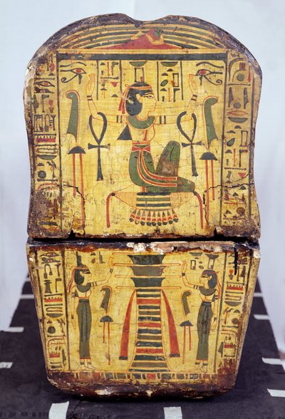 紀元前1100年頃、新王国時代にデイル・エル・バーリで発見されたとされるネシームンのミイラの棺の端面図（木部塗装品 作： Egyptian 20th Dynasty