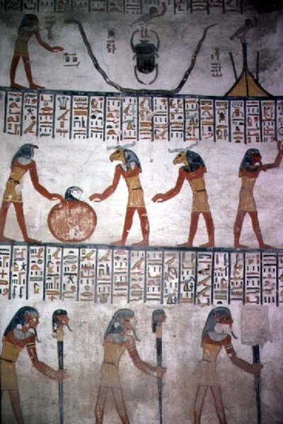 新王国時代（紀元前1145～1137年頃）、ラメセス6世墓の第一室の壁画（壁画） 作： Egyptian 20th Dynasty