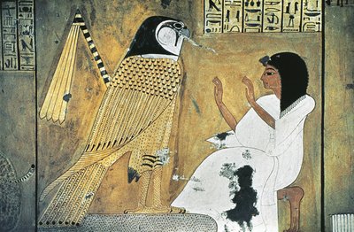 Seinämaalaus kohtauksesta Book of the Deadista, muunnos Golden Falconiksi 作： Egyptian 20th Dynasty