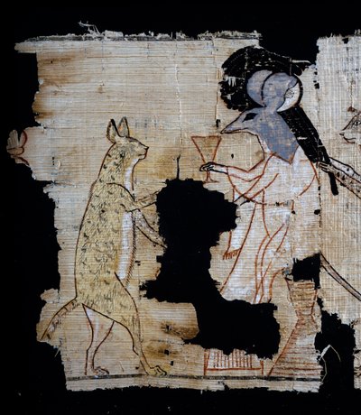 風刺場面を描いたパピルス、紀元前1100年頃、ラメセス9世の時代のもの、詳細、エジプト文明、新王国、第XX王朝 作： Egyptian 20th Dynasty