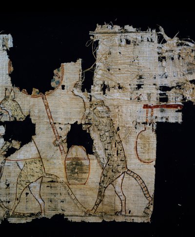 風刺場面を描いたパピルス、紀元前1100年頃、ラメセス9世の時代のもの、詳細、エジプト文明、新王国、第XX王朝 作： Egyptian 20th Dynasty