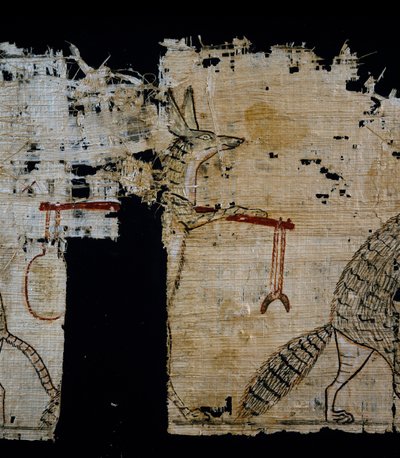 風刺場面を描いたパピルス、紀元前1100年頃、ラメセス9世の時代のもの、詳細、エジプト文明、新王国、第XX王朝 作： Egyptian 20th Dynasty