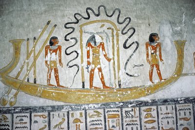 夜の船に乗って、ラムセス6世の墓から、新しい王国（紀元前1145-1137年）（壁画） 作： Egyptian 20th Dynasty