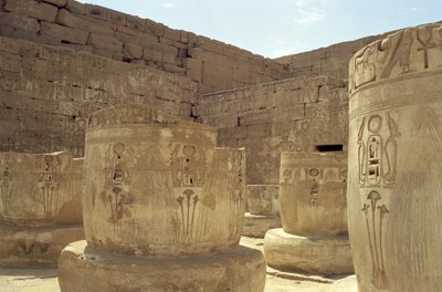 ラムセス3世の葬祭殿のハイポスタイルホールにある柱の遺跡（紀元前1184-1153年）新王国 作： Egyptian 20th Dynasty