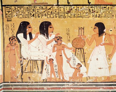 アンケルケの墓からの死者、彼らの家族とそのしもべ、新王国の労働者の墓（壁画） 作： Egyptian 20th Dynasty