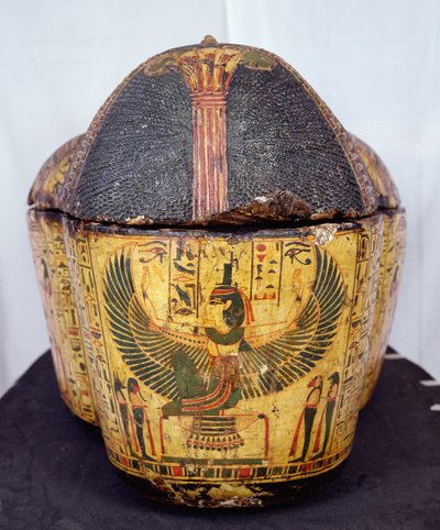 紀元前1100年頃、新王国時代にデイル・エル・バーリで発見されたとされるネシームンのミイラの棺の上端（彩色された木材 作： Egyptian 20th Dynasty