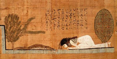ワニの前で亡くなった土下座を描いた葬祭用パピルス（パピルス） 作： Egyptian 21st Dynasty