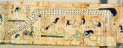 ジェブとナットを描いたジェコンスエファンクの葬祭パピルス、第3中期（パピルス） 作： Egyptian 21st Dynasty