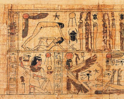 Serimenin, Amonin papin hautauspapyrus, yksityiskohta maailman luomisesta, Gebin ja Nutin erottaminen 作： Egyptian 21st Dynasty