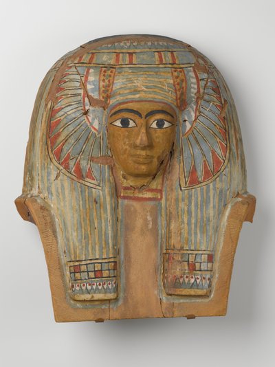 木製の棺の蓋からの顔、c.945-715紀元前（ジェッソとペイントのある木材） 作： Egyptian 22nd Dynasty