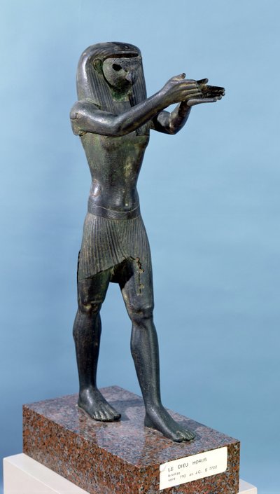 飲み物を供えるホルス神の像、第三次ペルシャ時代、紀元前750年頃（ブロンズ 作： Egyptian 22nd Dynasty