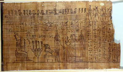 死者の書：第22王朝時代のパピルスに描かれたエジプトのヒエログリフ。紀元前9世紀。トリノ、エジプト博物館。 作： Egyptian 22nd Dynasty