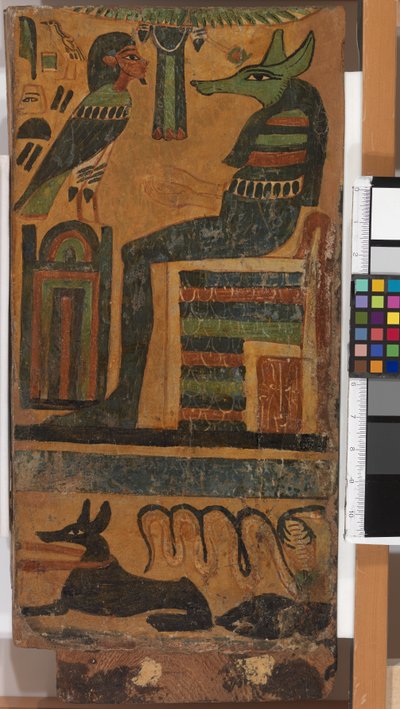 石棺からのアヌビスと故人の魂（パネル） 作： Egyptian 26th Dynasty