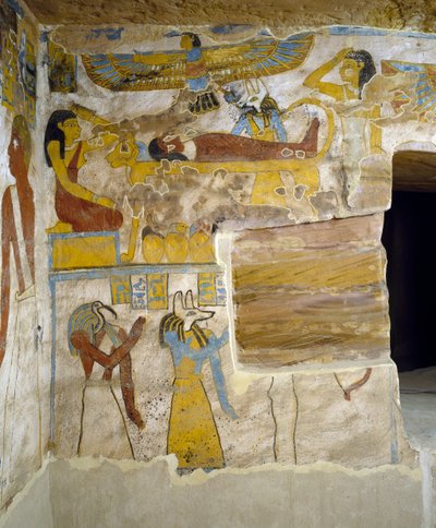 エジプト、ギザのバハリヤ・オアシスにあるパ・ネントウィーの墓の埋葬室の壁画 エジプト文明、第26王朝、前663～525年 作： Egyptian 26th Dynasty