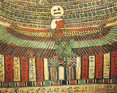 死後の世界へ通じる偽の扉を守る女神ヌトを描いた漆喰と彩色の木像（テーベ、タシャケペルの石棺より 作： Egyptian 26th Dynasty