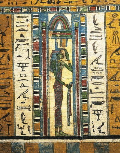 テーベのウサイの石棺からの女神イシスを描いた漆喰と塗装の木製パネル 作： Egyptian 26th Dynasty