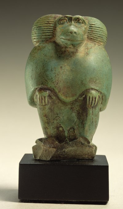 ヒヒ着席、後期（ファイアンス） 作： Egyptian 26th Dynasty