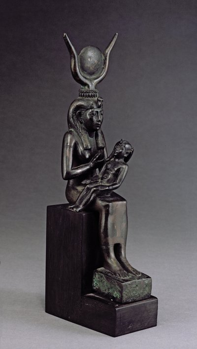 女神イシスが幼子ホルスに乳を飲ませる場面 後期（ブロンズ 作： Egyptian 26th Dynasty