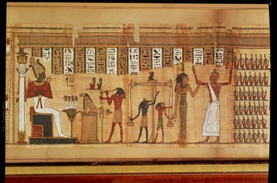 オシリスの審判、死者の書からの詳細、後期（パピルス） 作： Egyptian 30th Dynasty