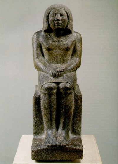 座っている男性の図、エジプト、アンク、第3王朝（ポルフィロイド花崗岩） 作： Egyptian 3rd Dynasty