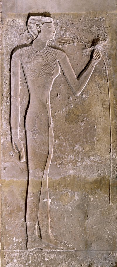 蓮の花の臭いがする女性を描いた柱、旧王国、2423-2263 BC 作： Egyptian 5th Dynasty