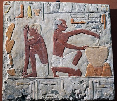 パンの準備と焼成、紀元前2500～2350年（石灰岩に描かれたもの 作： Egyptian 5th Dynasty