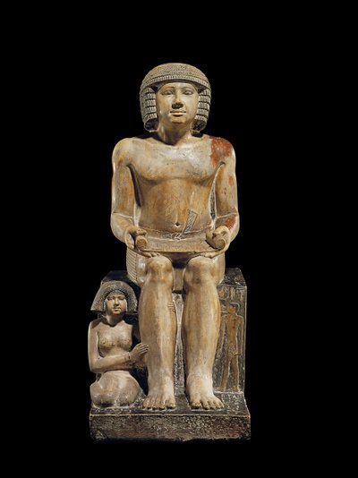 書記セケムカの検査官の像、紀元前2400年から2300年頃（石灰岩の塗装） 作： Egyptian 5th Dynasty