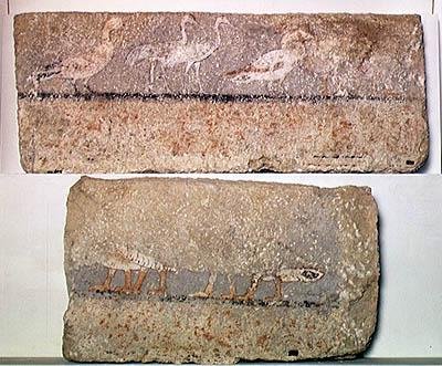 鳥を描いた壁画、旧王国（方解石塗装） 作： Egyptian 5th Dynasty