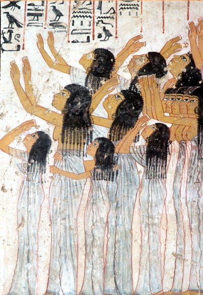 古代エジプト、絵画、フレスコ画、葬列の中で泣き叫ぶ女性たち、ラモセの墓、テーベ 作： Egyptian Egyptian