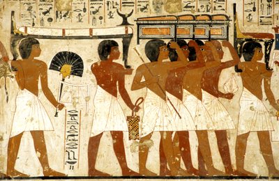 古代エジプト、絵画、葬列、ラモセの墓、宝を運ぶ男たち、テーベ、貴族の谷 作： Egyptian Egyptian