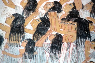 古代エジプト、絵画、葬列の中で泣き叫ぶ女性たち、ラモセの墓、貴族の谷、テーベ 作： Egyptian Egyptian
