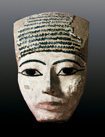 古代エジプト。エジプトの石棺のための肖像。17～12世紀頃のJC。多色刷りの木彫品。モンセラットのモニストル、モンセラット博物館。 作： Egyptian Egyptian