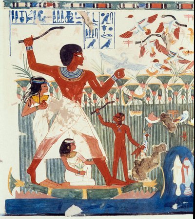 アート・エジプト。狩猟する鳥ナクトの墓のシミル・カレッジ、アメノフィス2世の時代（紀元前1450年頃～1425年頃） パリ、カレッジ・ド・フランス 作： Egyptian Egyptian