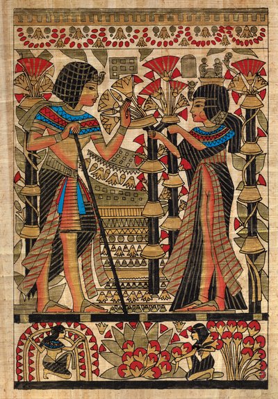 エジプト美術、エジプトのパピルス：ファラオとその妻、コル、パート 作： Egyptian Egyptian