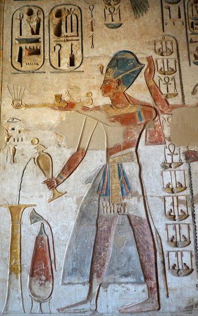 ファラオ、エドフ、ホルス神殿（フレスコ画） 作： Egyptian Egyptian