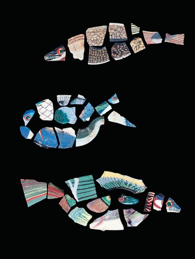 モザイク片魚象嵌3点 プトレマイオス・ローマ時代 紀元前1世紀頃～紀元後1世紀頃（ガラス製 作： Egyptian Egyptian
