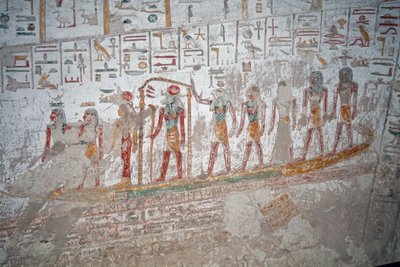 ラムセス9世の墓、船の上のラー神のヒエログリフ、ルクソール 作： Egyptian Egyptian
